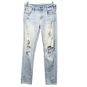 American Eagle Outfitters Mens Skinny Jeans Light Wash Distressed Airflex 30x32
